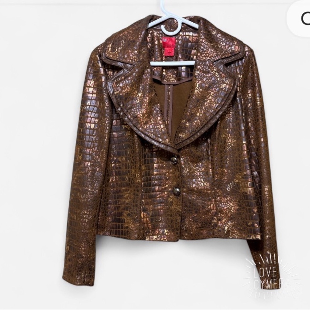 V Cristina Metallic Brown Crocodile Blazer